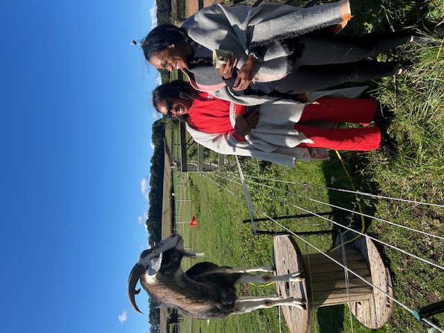 Fun moment with a goat during the retreat